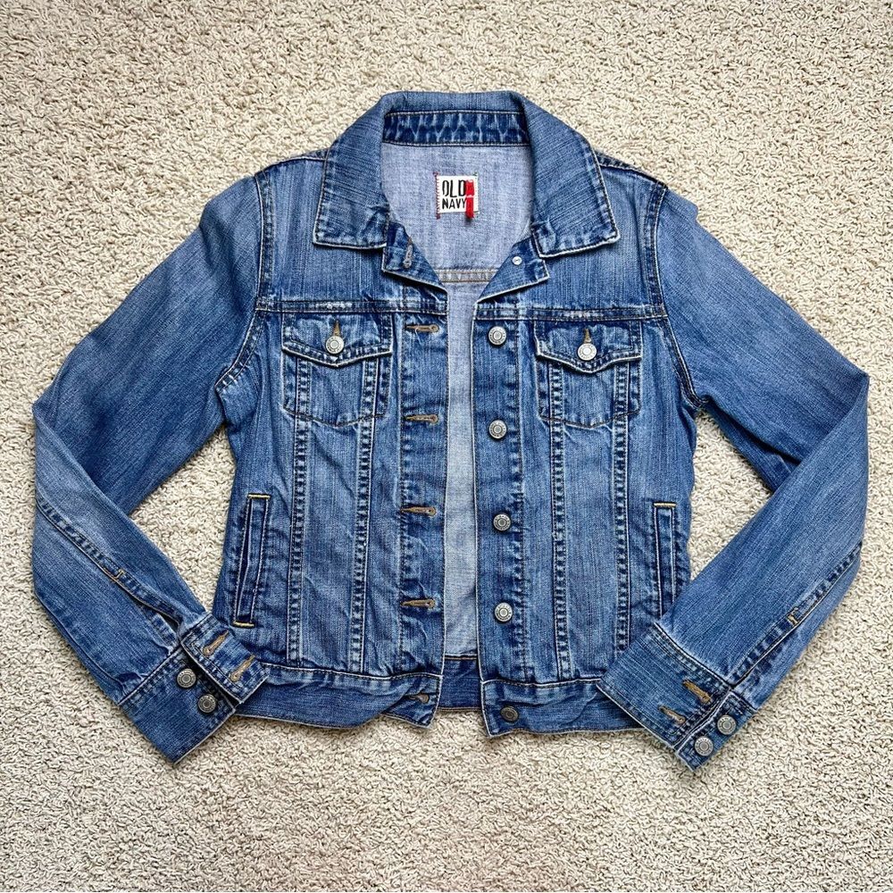 OLD NAVY Women’s Classic Jean Jacket Cropped Medium Wash Blue Denim XSmall